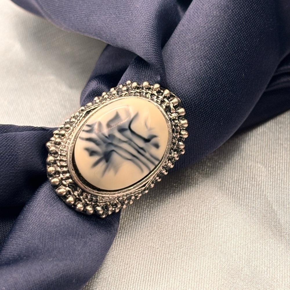 Silver-Tone Dendritic Agate Statement Ring - Picture 7 of 14